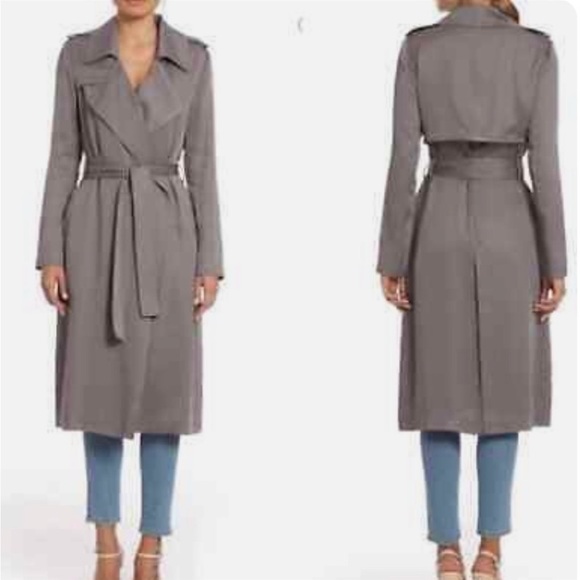 Badgley Mischka Angelina Lyocell Trench Coat Gray Women’s Size Large - Picture 2 of 15